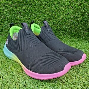 Skechers Ultra Flex Sherbet Step SIZE 13 Girls Slip On Walking Sneakers Black
